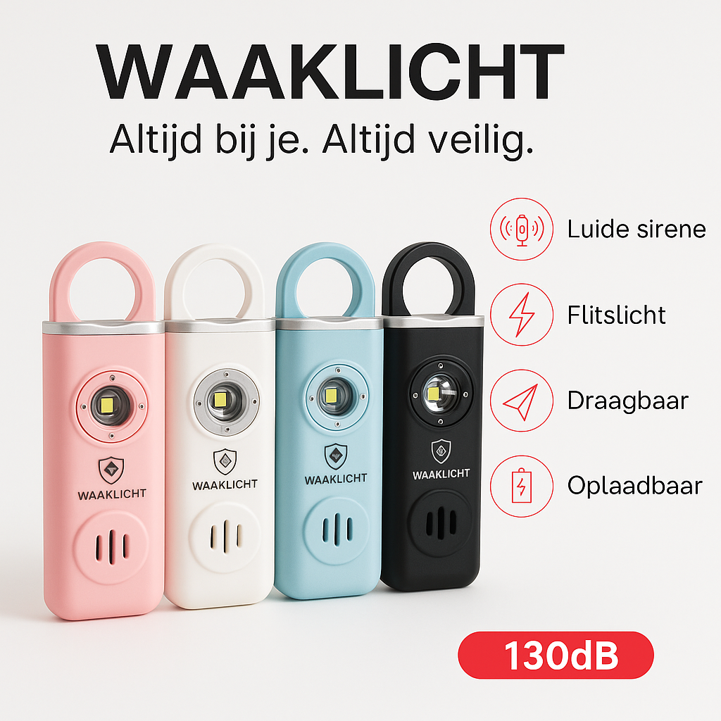 WAAKLICHT® Persoonlijk Alarm – 130 dB | Oplaadbaar | Met Zaklamp