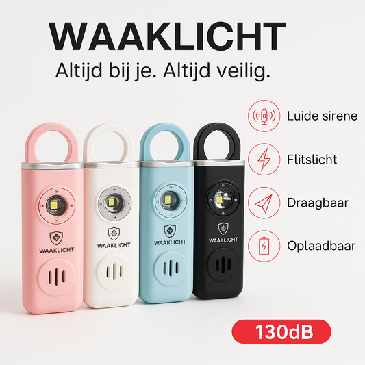 WAAKLICHT® Persoonlijk Alarm – 130 dB | Oplaadbaar | Met Zaklamp